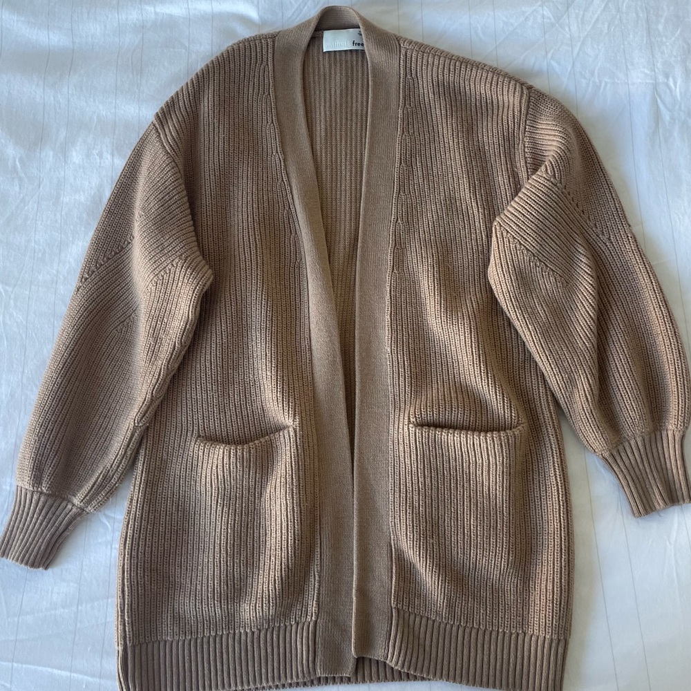 Aritzia Wilfred Free Merino Wool Unwind Rourke Cardigan Heather Camel